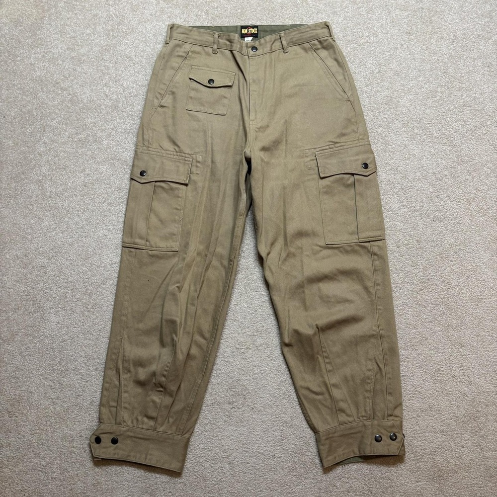 Non Stock Durability Cargo Pants 33x28 Tan Canvas Cuffed Utility‎ Military Style